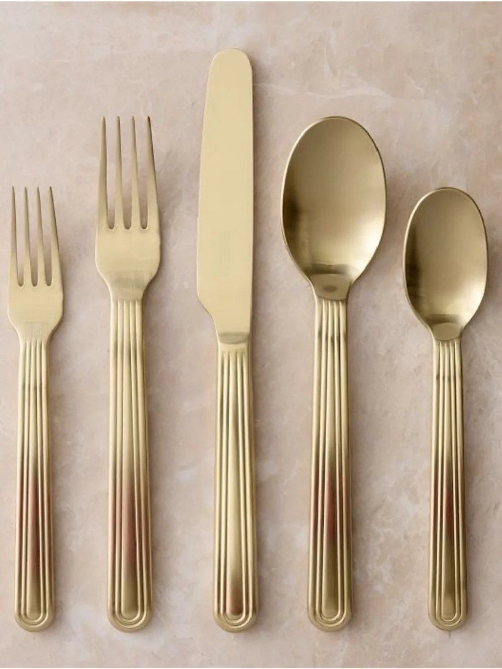 New West Elm Grooved Satin Flatware Champagne Utensils Set of 20 MSRP$196
